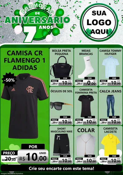 Modelo de Encarte para Encarte A4 Vertical com o tema Promoção de Aniversário - 7 Anos para Roupas e acessórios