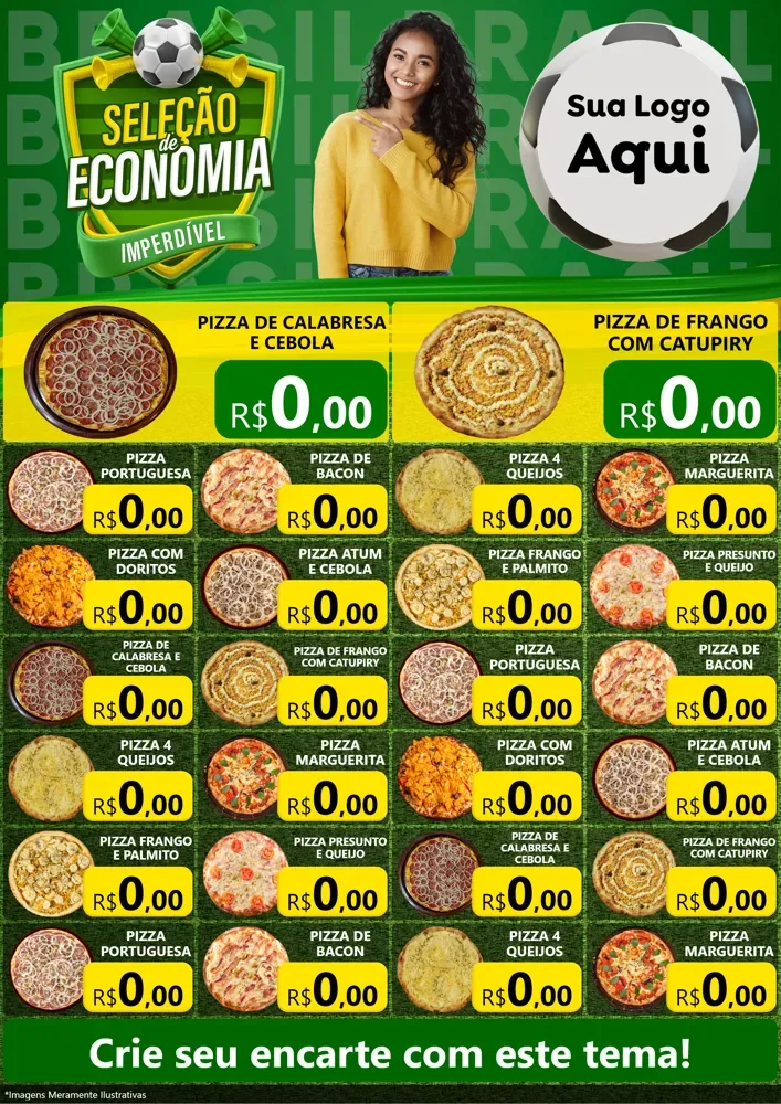 Modelo de Encarte para Encarte A4 Vertical com o tema Seleção de Economia - Copa para Pizzaria