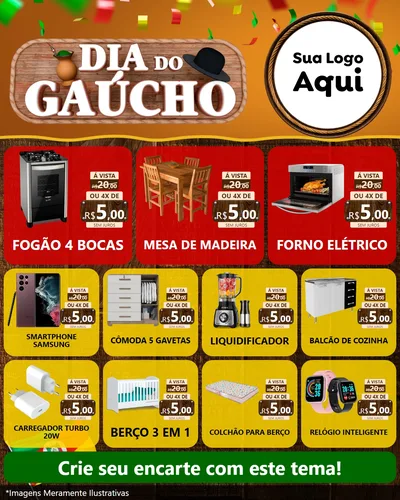 Modelo de Rede Social para Feed Instagram com o tema Dia do Gaúcho para Móveis e Eletro