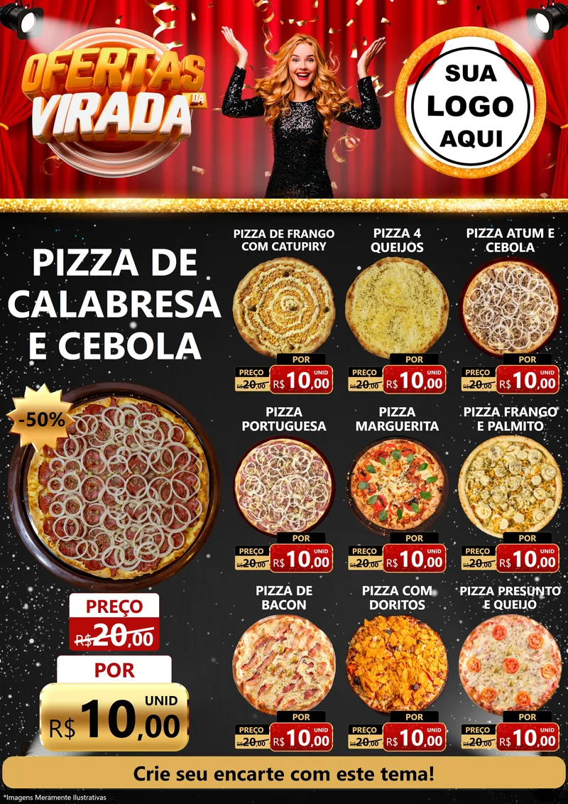 Modelo de Encarte para Encarte A4 Vertical com o tema Ofertas da Virada para Pizzaria
