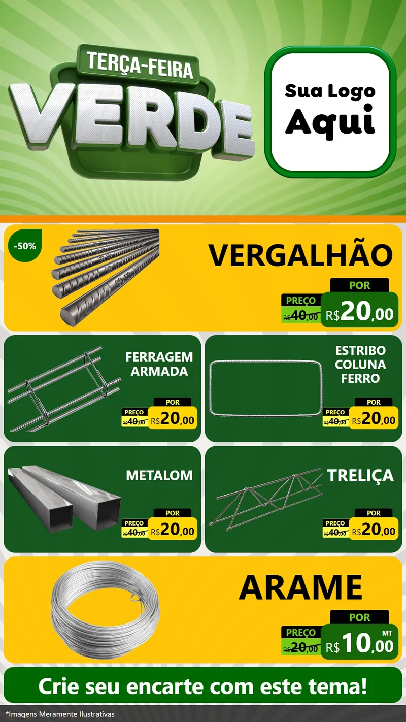 Modelo de TV para TV Vertical com o tema Terça - Feira Verde para Ferragens