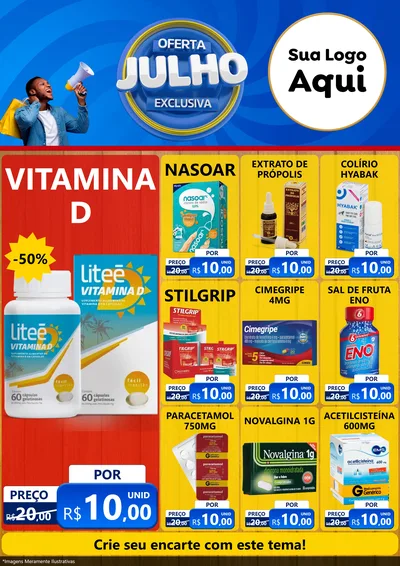 Modelo de Encarte para Encarte A4 Vertical com o tema Oferta Exclusiva, Julho para Farmácia