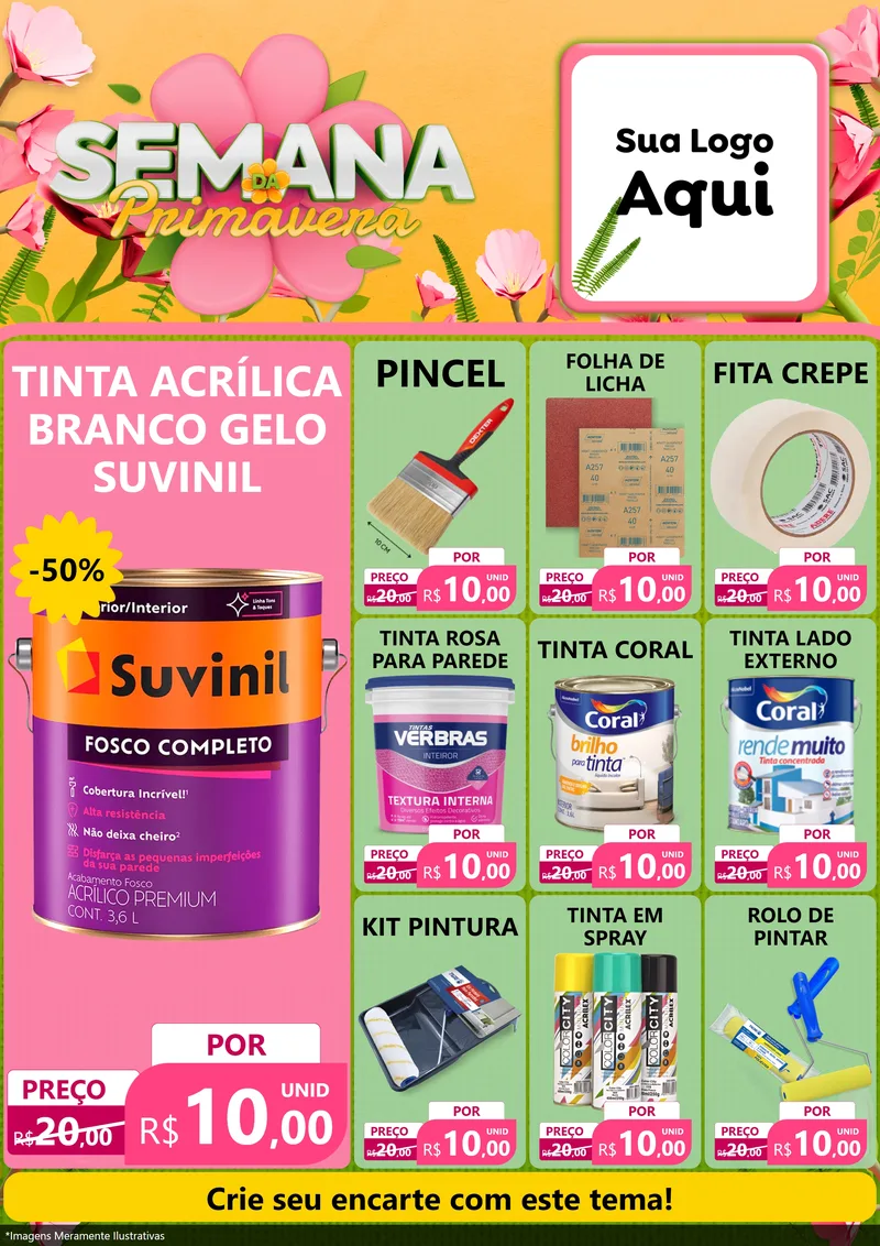Modelo de Encarte para Encarte A4 Vertical com o tema Semana da Primavera para Tintas e Ferramentas