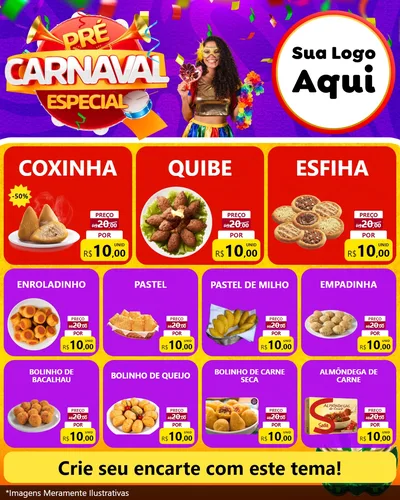 Modelo de Rede Social para Feed Instagram com o tema Pré-Carnaval Especial para Salgadaria