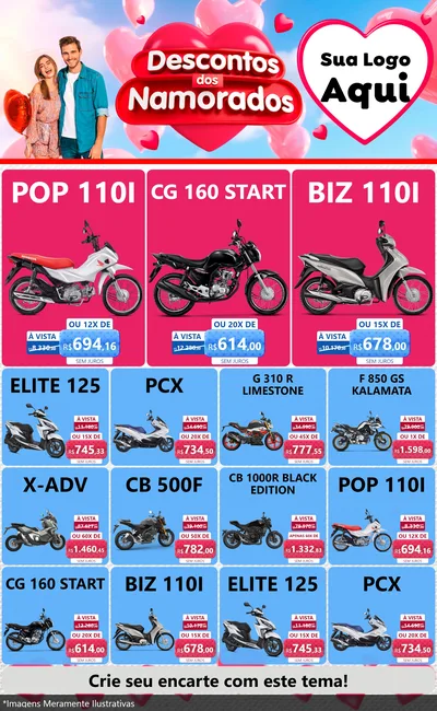 Modelo de Encarte para Encarte Grande com o tema Descontos dos Namorados para Concessionaria de Motos