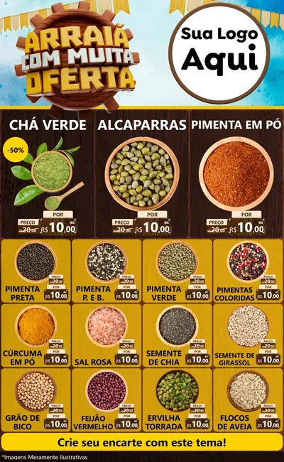 Modelo de Encarte para Encarte Grande com o tema Ofertas de São João - Junina para Produtos Naturais