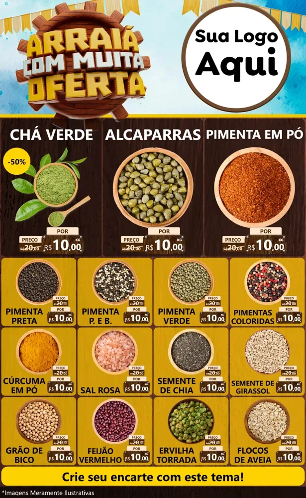 Modelo de Encarte para Encarte Grande com o tema Ofertas de São João - Junina para Produtos Naturais