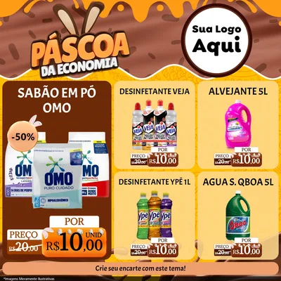 Modelo de Rede Social para Feed Facebook com o tema Páscoa da Economia para Produtos de Limpeza