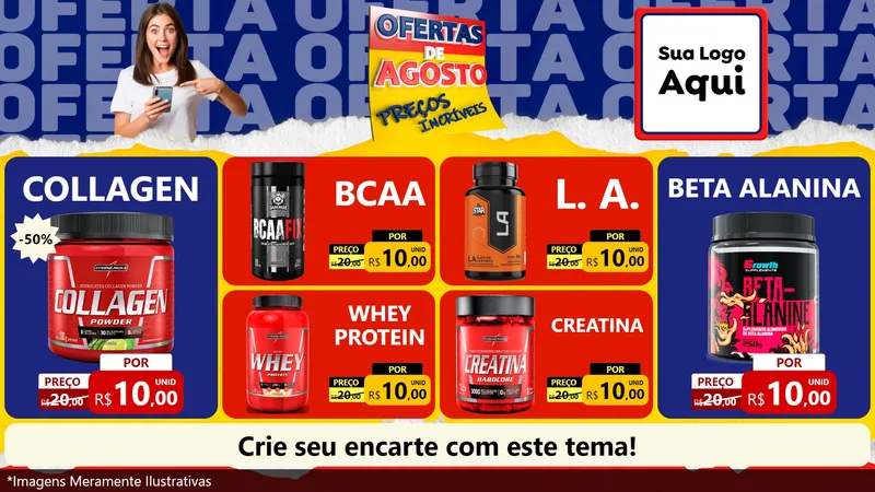 Modelo de TV para TV Horizontal com o tema Ofertas de Agosto - Preços Incríveis para Suplementos alimentares
