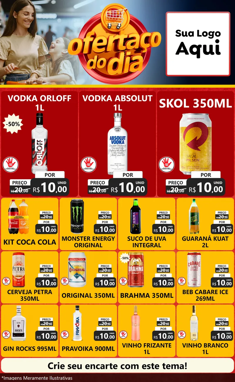 Modelo de Encarte para Encarte Grande com o tema Ofertaço Do Dia para Distribuidora de bebidas
