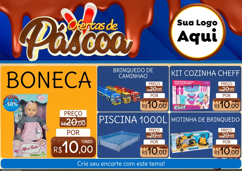 Modelo de Encarte para Encarte A4 Horizontal com o tema Ofertas de Páscoa para Brinquedos