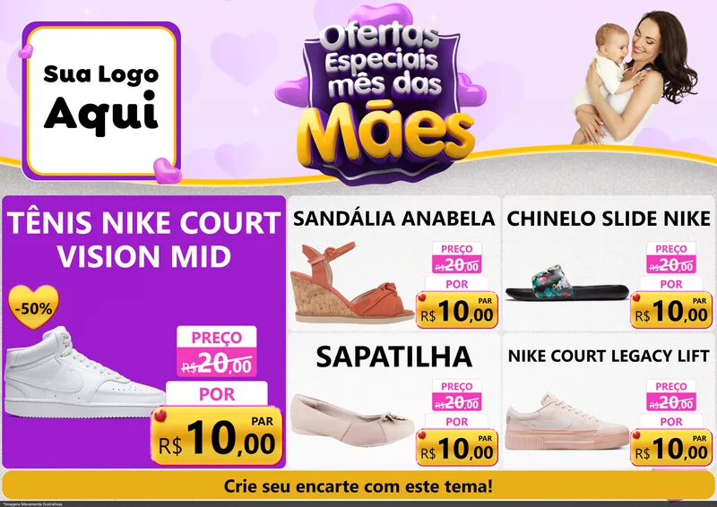 Modelo de Encarte para Encarte A4 Horizontal com o tema Ofertas Especiais - Mês das Mães para Calçados