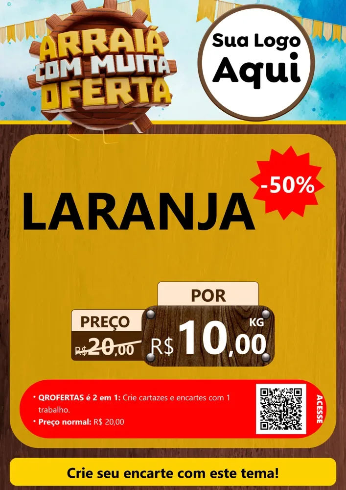 Modelo de Cartaz para Cartaz A4 Vertical com o tema Ofertas de São João - Junina para Hortifrúti