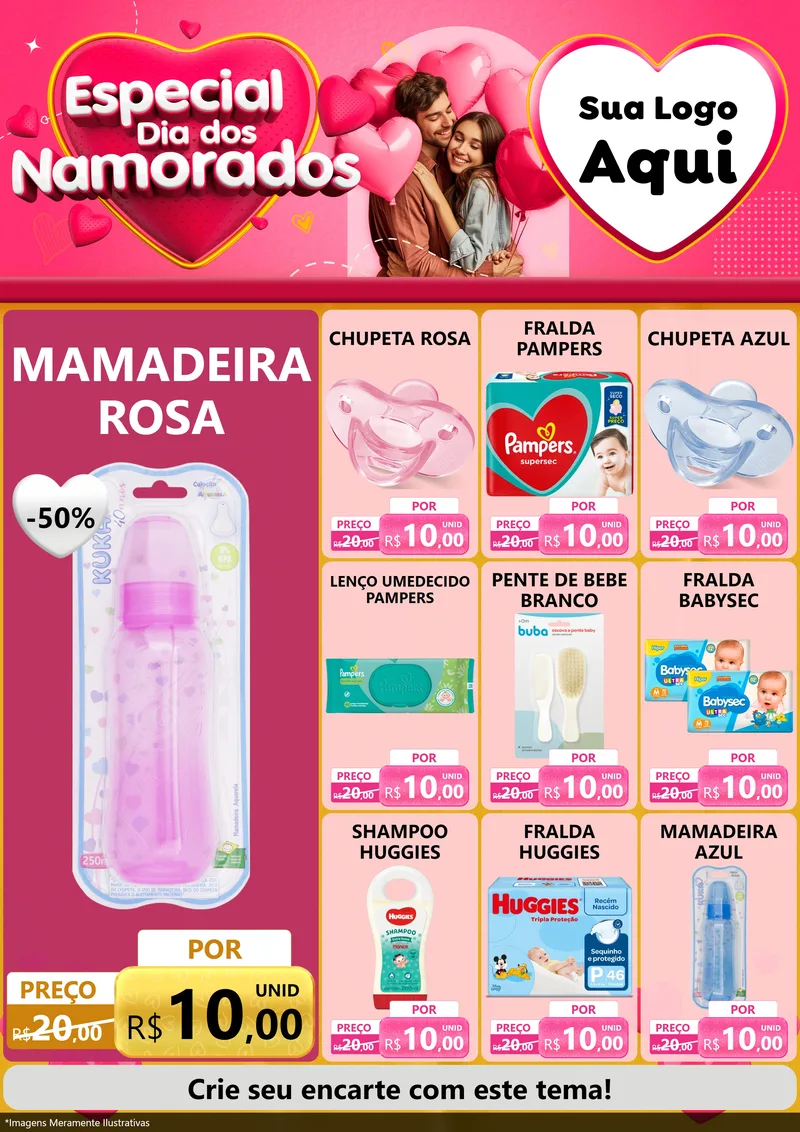 Modelo de Encarte para Encarte A4 Vertical com o tema Especial Dia dos Namorados para Bebês