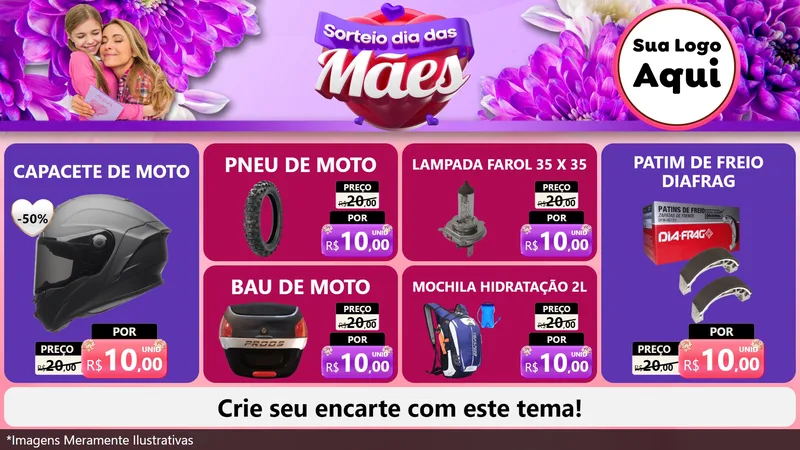 Modelo de TV para TV Horizontal com o tema Sorteio Dia das Mães para Moto peças
