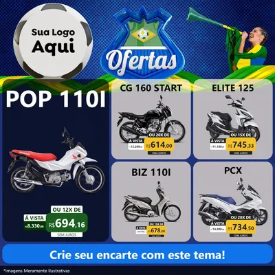 Modelo de Rede Social para Feed Facebook com o tema Ofertas (Futebol) para Concessionaria de Motos