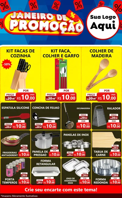 Modelo de Encarte para Encarte Grande com o tema Janeiro de Promoção para Utilidades Domésticas