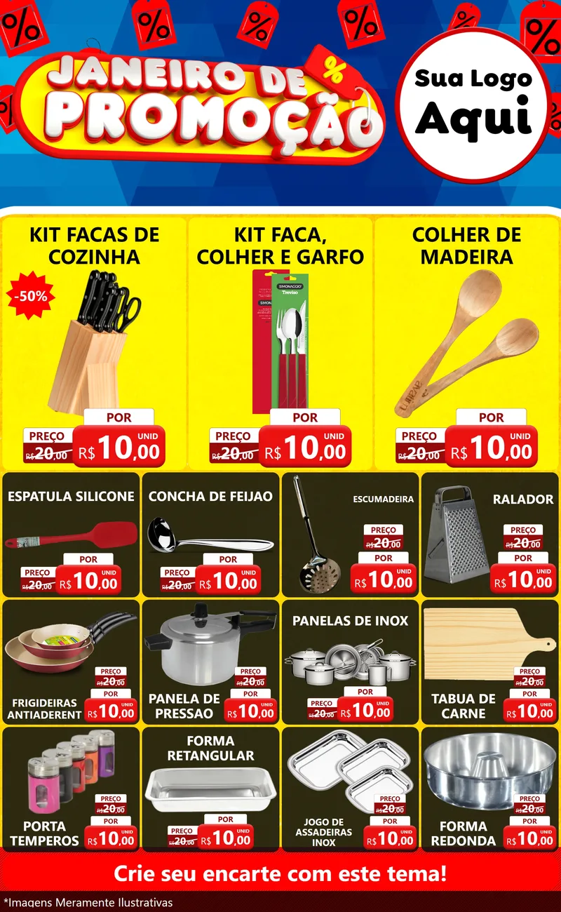 Modelo de Encarte para Encarte Grande com o tema Janeiro de Promoção para Utilidades Domésticas