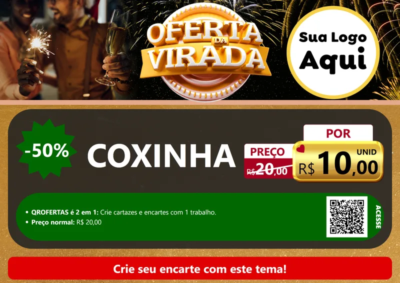 Modelo de Cartaz para Cartaz A4 Horizontal com o tema Oferta da Virada para Salgadaria