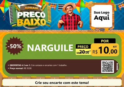 Modelo de Cartaz para Cartaz A4 Horizontal com o tema Arraiá de Preço Baixo - Junina para Tabacaria
