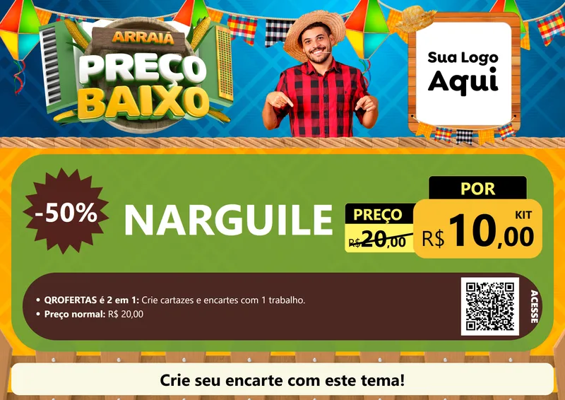 Modelo de Cartaz para Cartaz A4 Horizontal com o tema Arraiá de Preço Baixo - Junina para Tabacaria