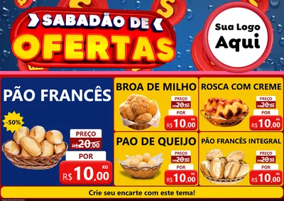Modelo de Encarte para Encarte A4 Horizontal com o tema Sabadão de Ofertas para Padaria