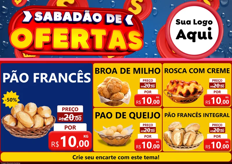 Modelo de Encarte para Encarte A4 Horizontal com o tema Sabadão de Ofertas para Padaria
