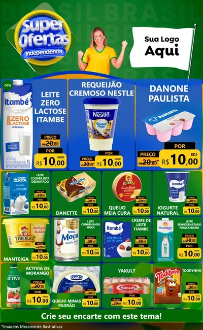Modelo de Encarte para Encarte Grande com o tema Super Ofertas de Independência para Frios e Laticínios