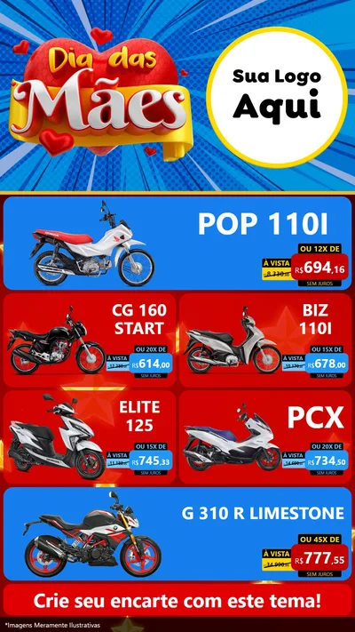 Modelo de TV para TV Vertical com o tema Dia das Mães para Concessionaria de Motos