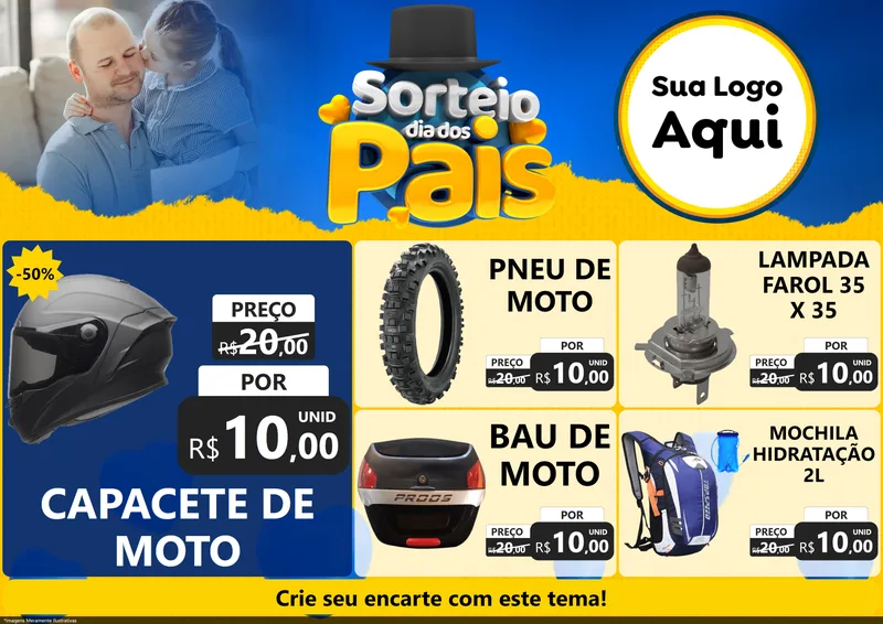 Modelo de Encarte para Encarte A4 Horizontal com o tema Sorteio Dia Dos Pais para Moto peças