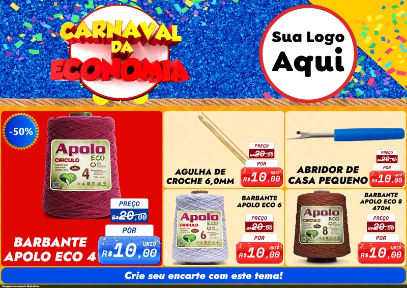Modelo de Encarte para Encarte A4 Horizontal com o tema Carnaval da Economia para Armarinho e Aviamentos