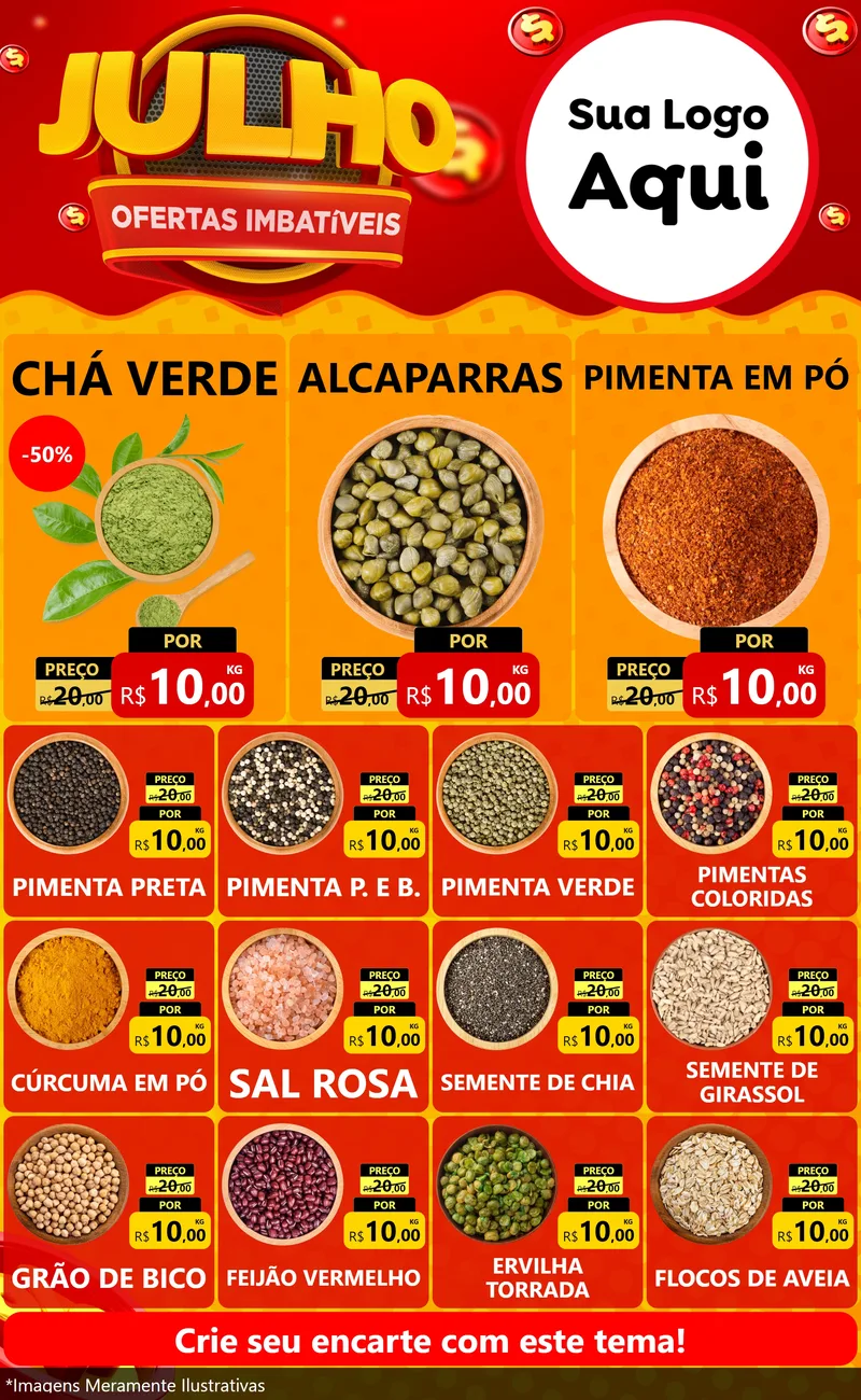 Modelo de Encarte para Encarte Grande com o tema Julho Ofertas Imbatíveis para Produtos Naturais