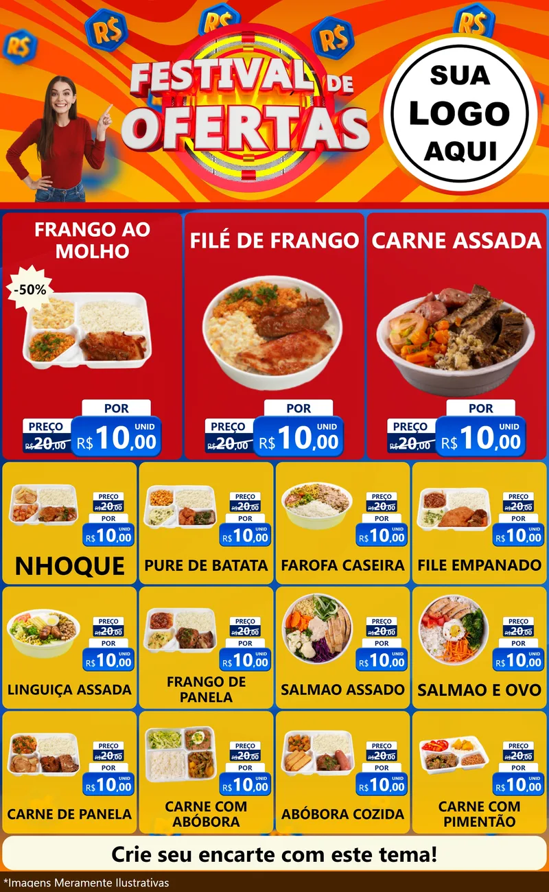 Modelo de Encarte para Encarte Grande com o tema Festival de Ofertas para Restaurante