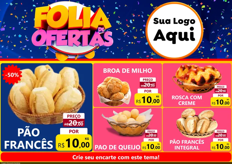 Modelo de Encarte para Encarte A4 Horizontal com o tema Folia de Ofertas para Padaria