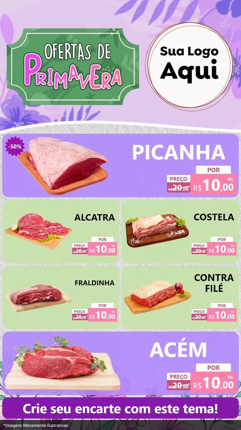 Modelo de TV para TV Vertical com o tema Ofertas de Primavera para Açougue