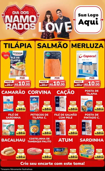 Modelo de Encarte para Encarte Grande com o tema Dia dos Namorados para Peixaria