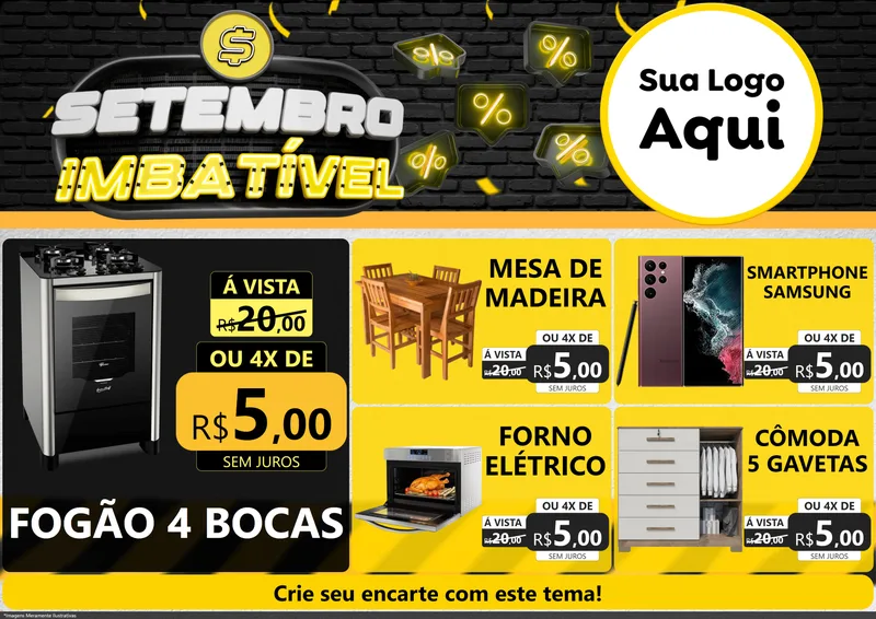 Modelo de Encarte para Encarte A4 Horizontal com o tema Setembro Imbatível para Móveis e Eletro