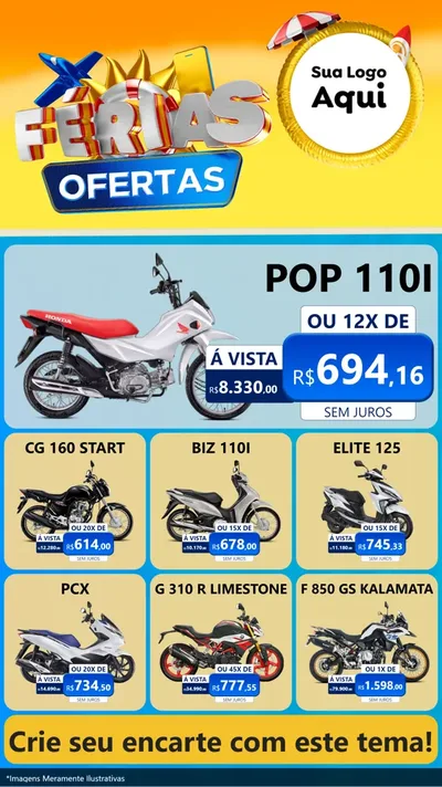 Modelo de Rede Social para Stories com o tema Ofertas - Férias para Concessionaria de Motos