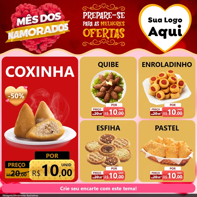 Modelo de Rede Social para Feed Facebook com o tema Mês dos Namorados para Salgadaria