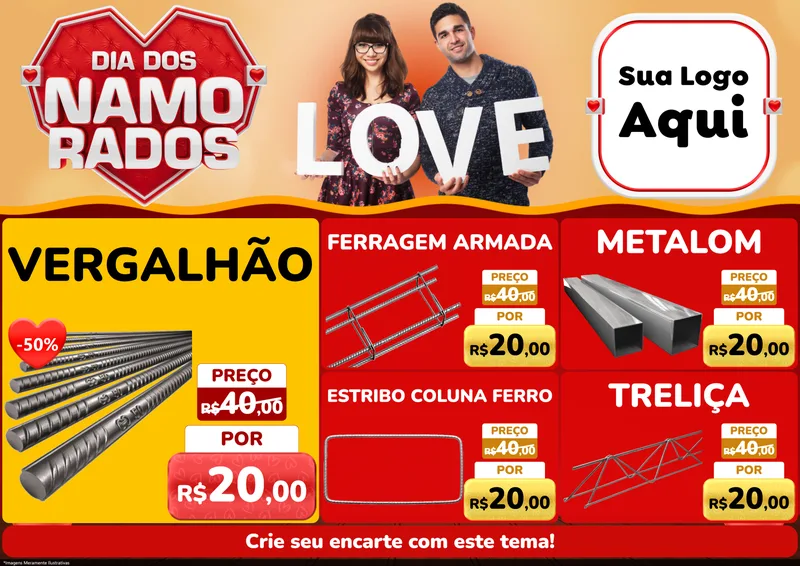 Modelo de Encarte para Encarte A4 Horizontal com o tema Dia dos Namorados para Ferragens