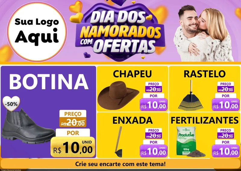 Modelo de Encarte para Encarte A4 Horizontal com o tema Dia Dos Namorados Com Ofertas para Agropecuária