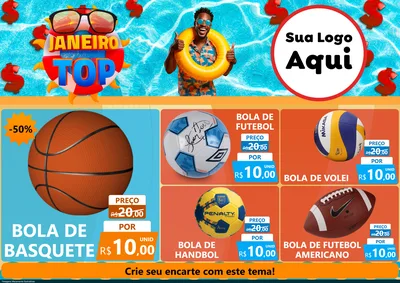 Modelo de Encarte para Encarte A4 Horizontal com o tema Janeiro Top para Artigos Esportivos