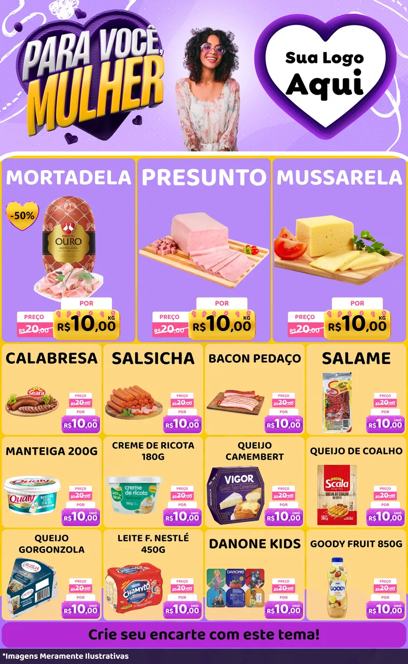 Modelo de Encarte para Encarte Grande com o tema Para Você, Mulher para Frios e Laticínios