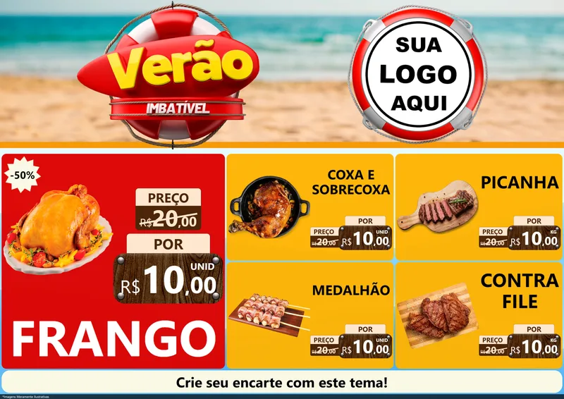 Modelo de Encarte para Encarte A4 Horizontal com o tema Verão Imbatível para Assados