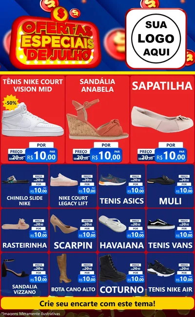 Modelo de Encarte para Encarte Grande com o tema Ofertas Especiais de Julho para Calçados