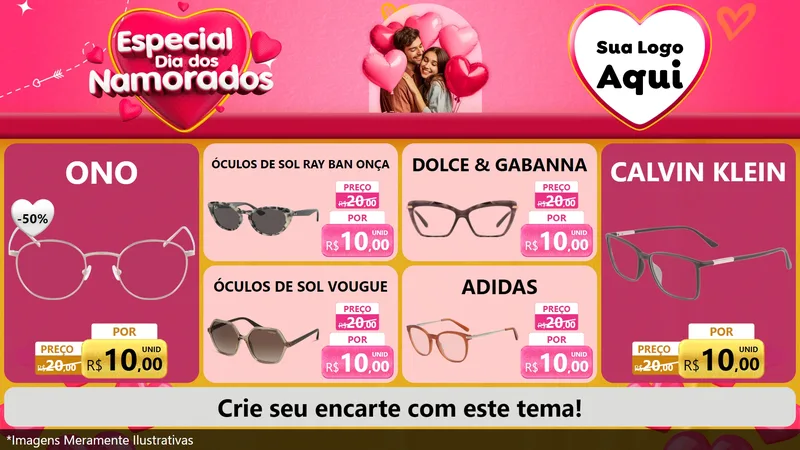 Modelo de TV para TV Horizontal com o tema Especial Dia dos Namorados para Óticas