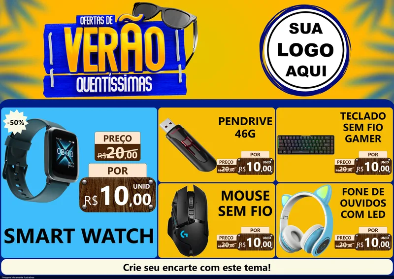Modelo de Encarte para Encarte A4 Horizontal com o tema Ofertas de Verão Quentíssimas para Informática