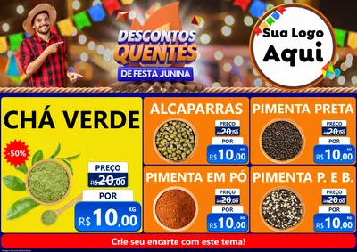 Modelo de Encarte para Encarte A4 Horizontal com o tema Descontos Quentes de Festa Junina para Produtos Naturais