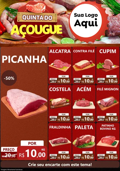 Modelo de Encarte para Encarte A4 Vertical com o tema Quinta do Açougue para Açougue