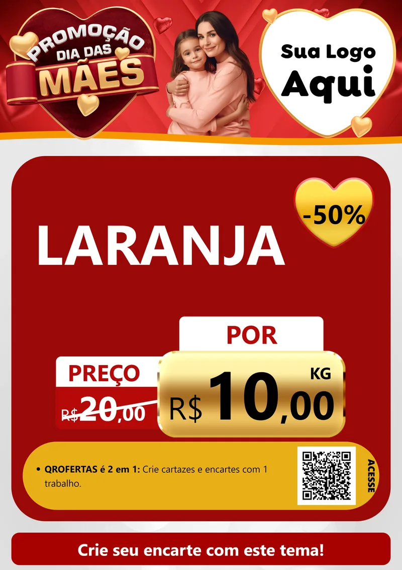 Modelo de Cartaz para Cartaz A4 Vertical com o tema Promoção Dia das Mães para Hortifrúti